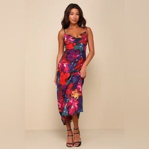 Lulus Meant to Amaze Black Multi Abstract Floral Cowl Slip Maxi Dress size M